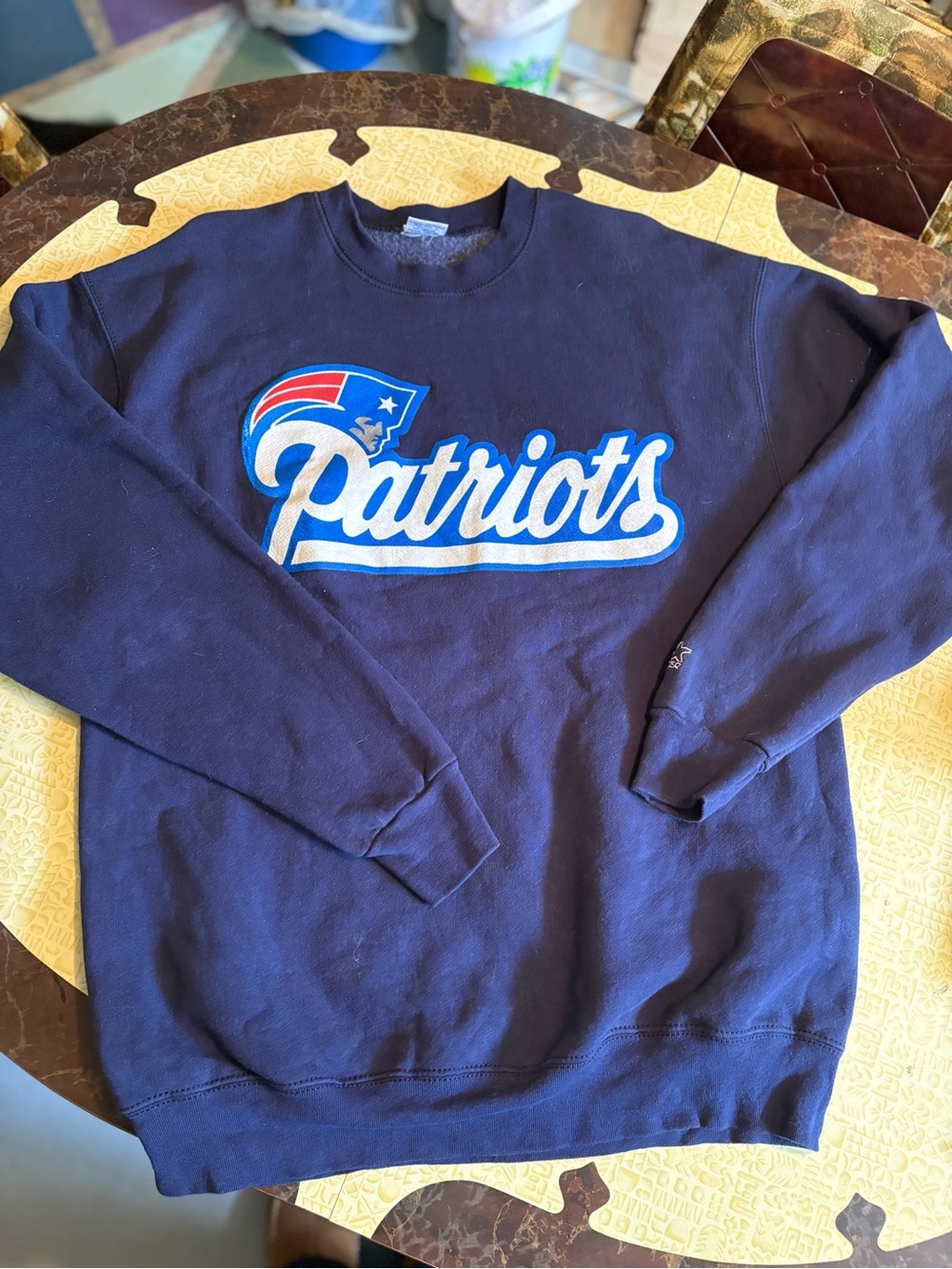 Vintage Patriots Navy Crewneck Sweatshirt - Classic Team Script